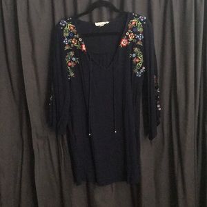 Navy blue embroidered floral tunic